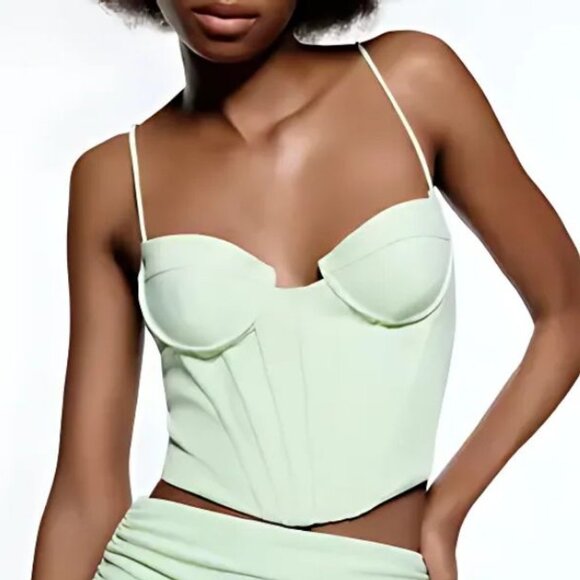 Zara Bustiers Corset Spaghetti Strap Crop Top Mint Green XS - Picture 1 of 4